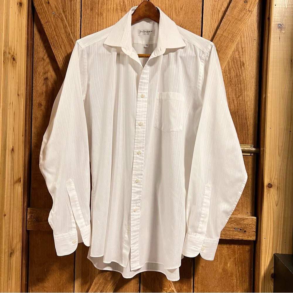 👔YSL Yves Saint Laurent Men's Sz 16.5 Button Up Dress Long Sleeve Shirt White